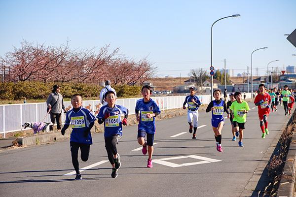 河津桜を横目に快走するランナー